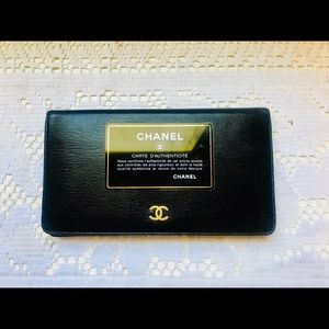 CHANEL CC Logos Quited Long Wallet Black Leather